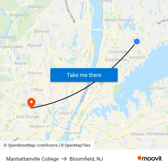 Manhattanville College to Bloomfield, NJ map