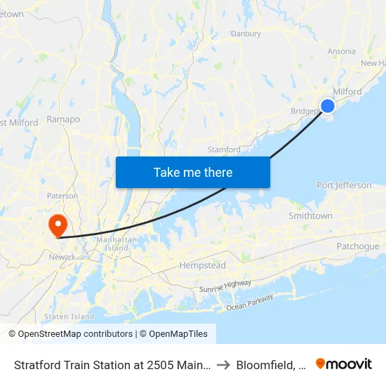Stratford Train Station at 2505 Main St. to Bloomfield, NJ map