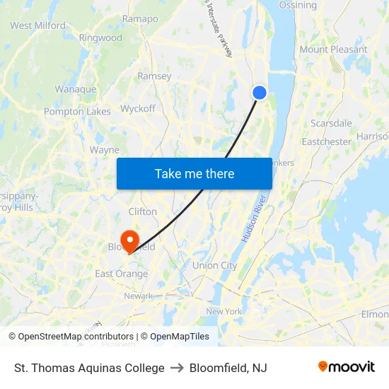 St. Thomas Aquinas College to Bloomfield, NJ map