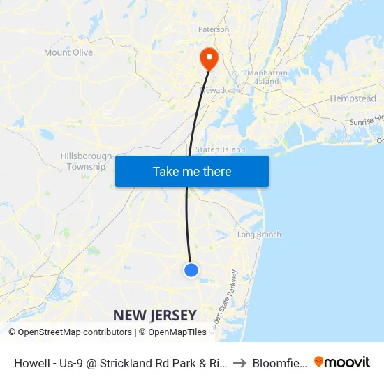 Howell - Us-9 @ Strickland Rd Park & Ride (Northbound) to Bloomfield, NJ map