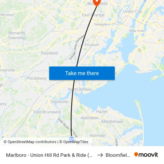 Marlboro - Union Hill Rd Park & Ride (Northbound) to Bloomfield, NJ map