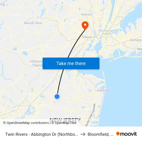 Twin Rivers -  Abbington Dr (Northbound) to Bloomfield, NJ map
