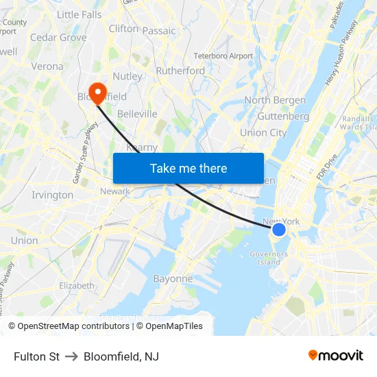 Fulton St to Bloomfield, NJ map