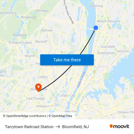 Tarrytown Railroad Station to Bloomfield, NJ map