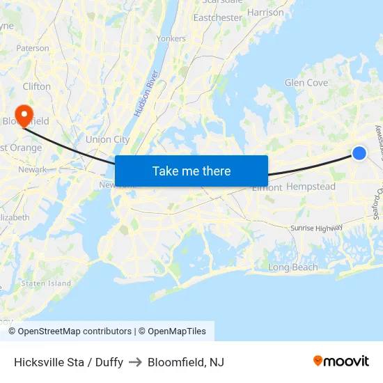 Hicksville Sta / Duffy to Bloomfield, NJ map