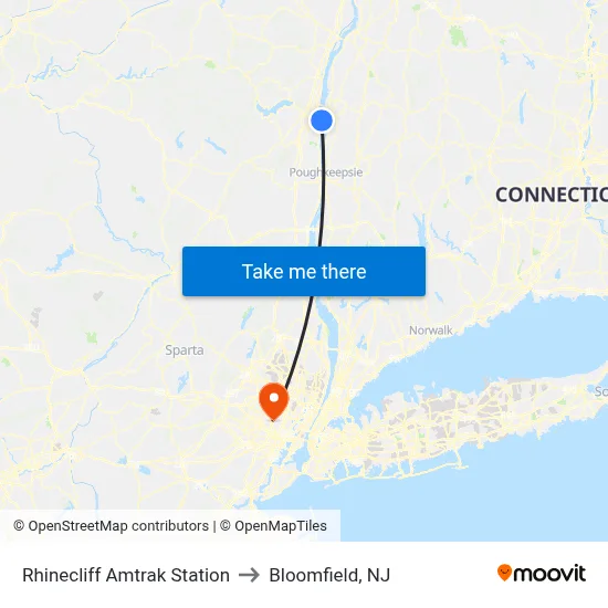 Rhinecliff Amtrak Station to Bloomfield, NJ map