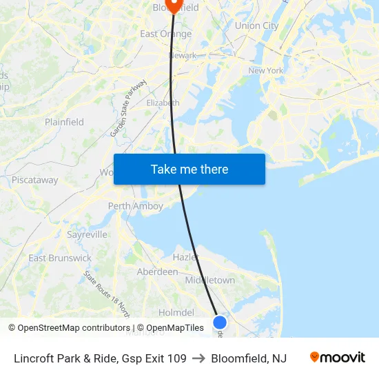 Lincroft Park & Ride, Gsp Exit 109 to Bloomfield, NJ map