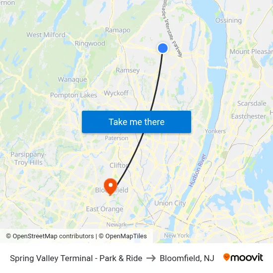 Spring Valley Terminal - Park & Ride to Bloomfield, NJ map