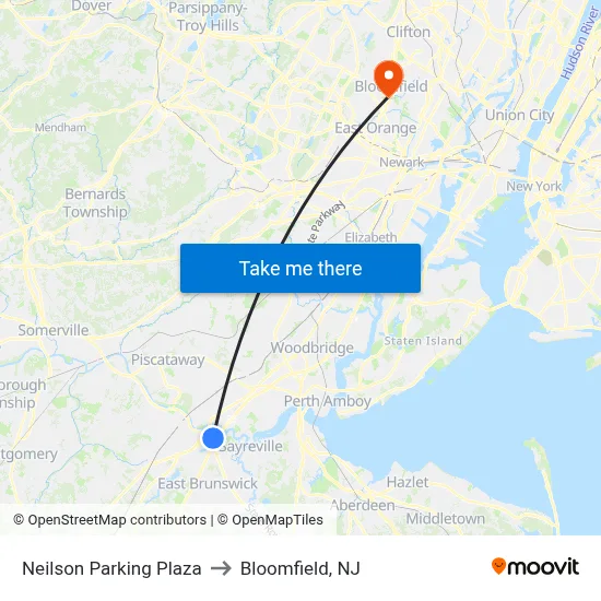 Neilson Parking Plaza to Bloomfield, NJ map