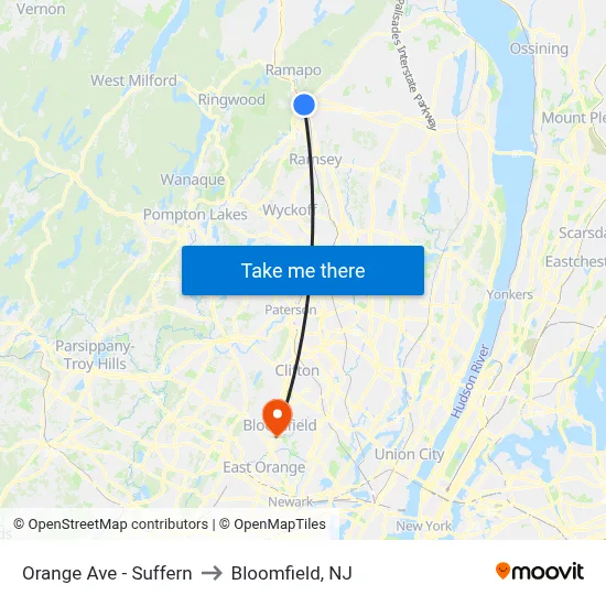 Orange Ave - Suffern to Bloomfield, NJ map