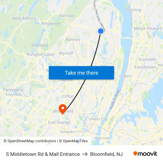 S Middletown Rd & Mall Entrance to Bloomfield, NJ map