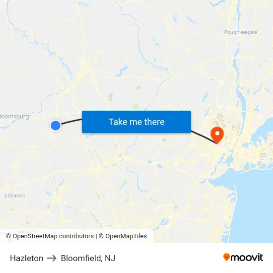 Hazleton to Bloomfield, NJ map