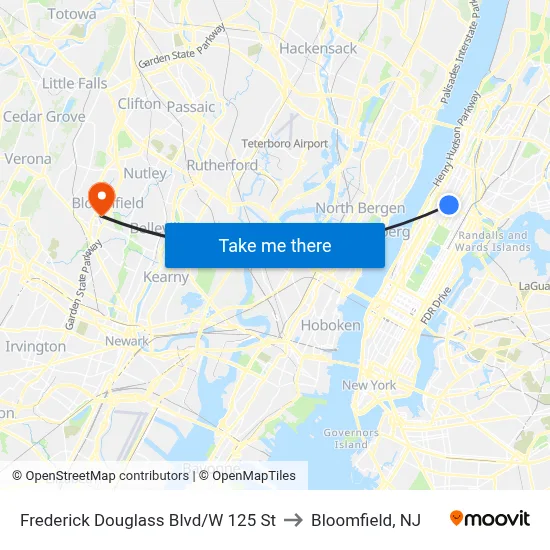 Frederick Douglass Blvd/W 125 St to Bloomfield, NJ map