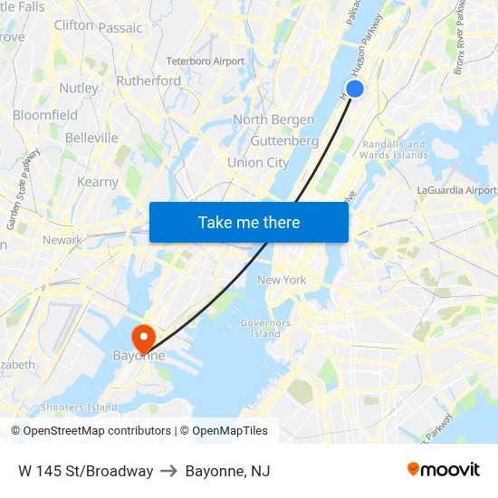 W 145 St/Broadway to Bayonne, NJ map