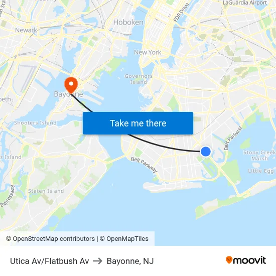 Utica Av/Flatbush Av to Bayonne, NJ map