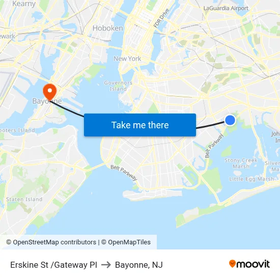 Erskine St /Gateway Pl to Bayonne, NJ map
