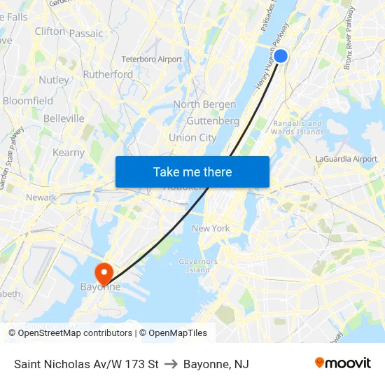 Saint Nicholas Av/W 173 St to Bayonne, NJ map