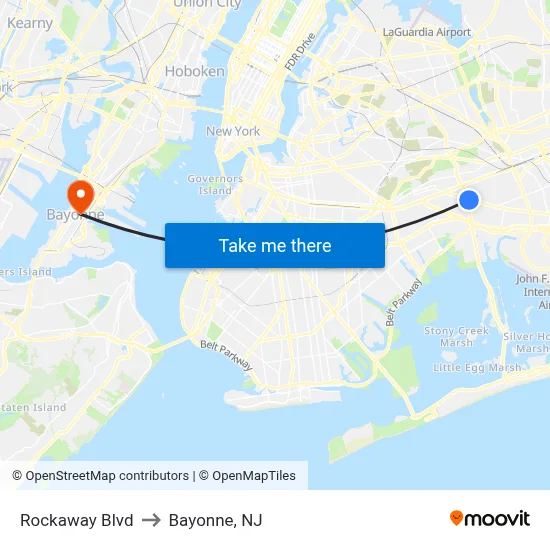 Rockaway Blvd to Bayonne, NJ map