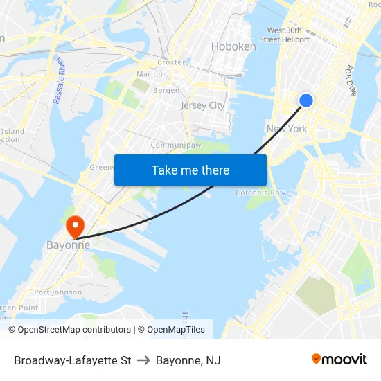 Broadway-Lafayette St to Bayonne, NJ map