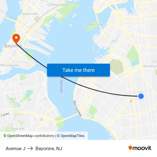 Avenue J to Bayonne, NJ map