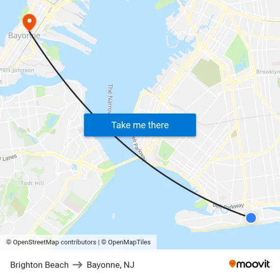 Brighton Beach to Bayonne, NJ map