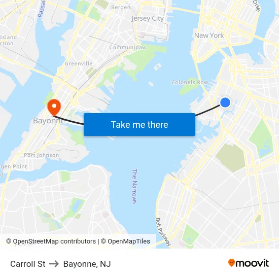 Carroll St to Bayonne, NJ map