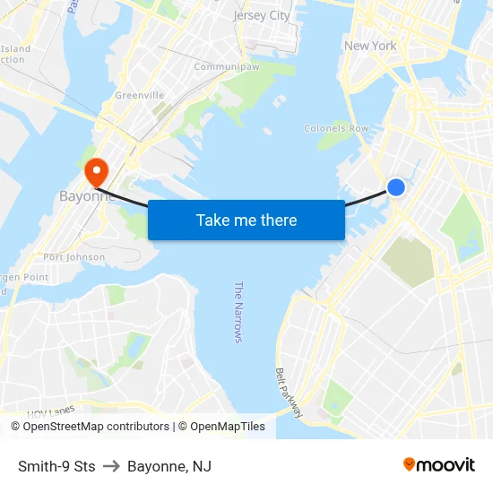 Smith-9 Sts to Bayonne, NJ map