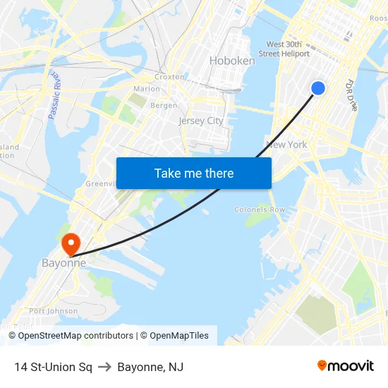 14 St-Union Sq to Bayonne, NJ map