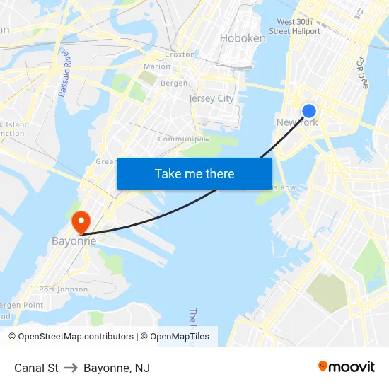 Canal St to Bayonne, NJ map