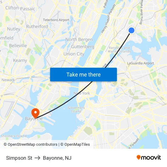 Simpson St to Bayonne, NJ map