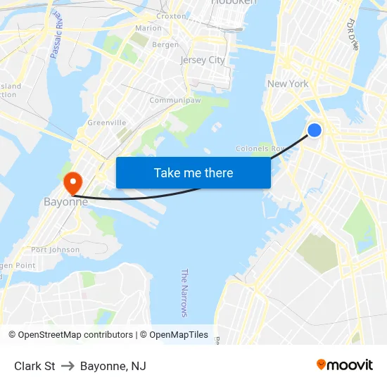 Clark St to Bayonne, NJ map