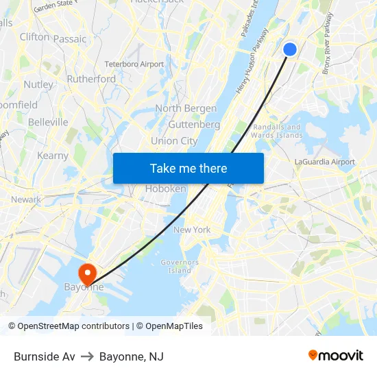 Burnside Av to Bayonne, NJ map