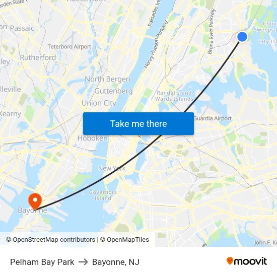 Pelham Bay Park to Bayonne, NJ map