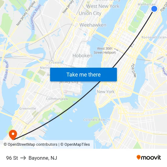 96 St to Bayonne, NJ map