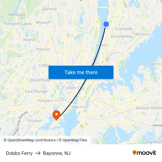 Dobbs Ferry to Bayonne, NJ map