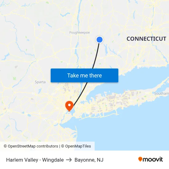 Harlem Valley - Wingdale to Bayonne, NJ map