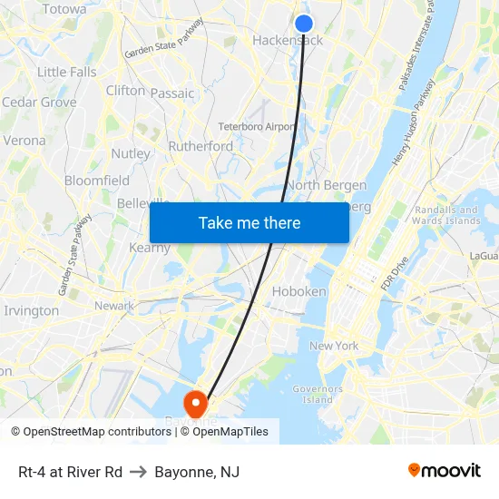 Rt-4 at River Rd to Bayonne, NJ map