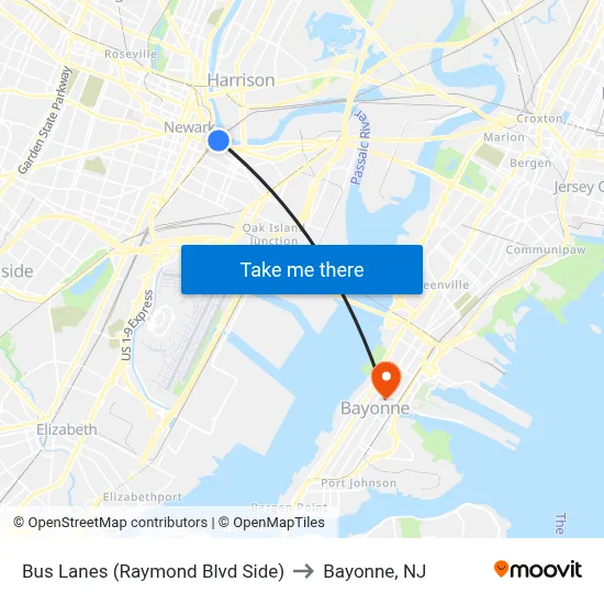 Bus Lanes (Raymond Blvd Side) to Bayonne, NJ map