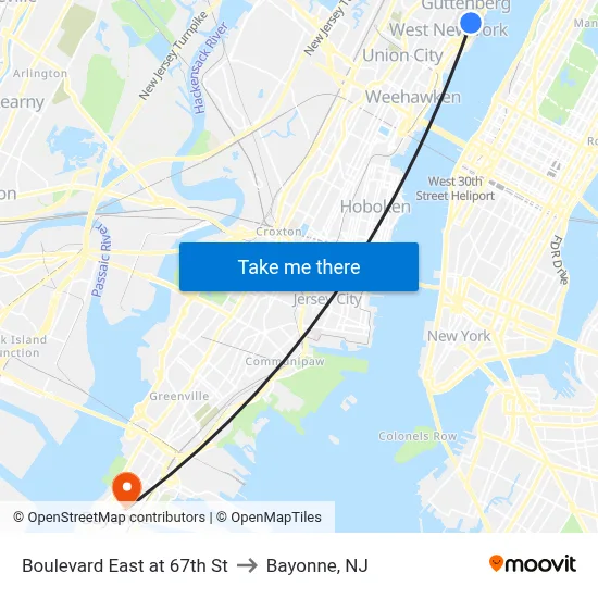 Boulevard East at 67th St to Bayonne, NJ map