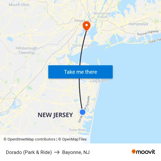 Dorado (Park & Ride) to Bayonne, NJ map