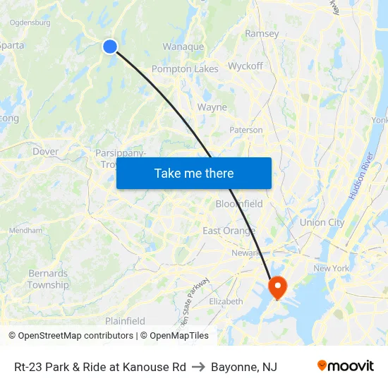 Rt-23 Park & Ride at Kanouse Rd to Bayonne, NJ map