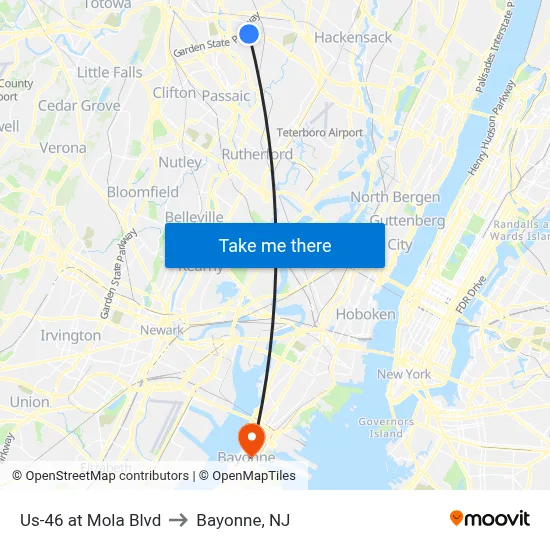 Us-46 at Mola Blvd to Bayonne, NJ map