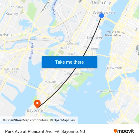 Park Ave at Pleasant Ave to Bayonne, NJ map