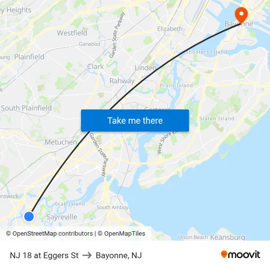 NJ 18 at Eggers St to Bayonne, NJ map