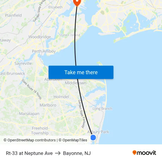Rt-33 at Neptune Ave to Bayonne, NJ map