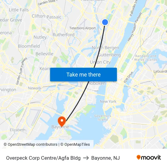 Overpeck Corp Centre/Agfa Bldg to Bayonne, NJ map