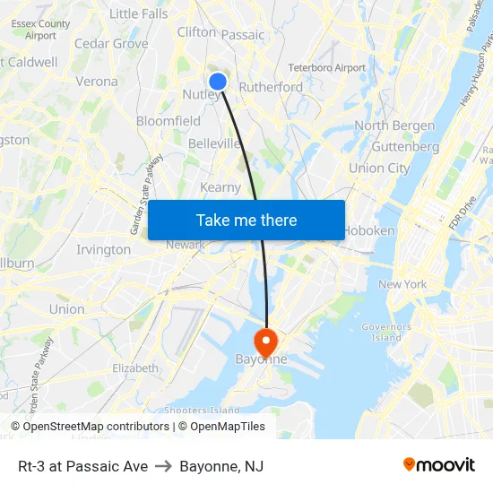 Rt-3 at Passaic Ave to Bayonne, NJ map