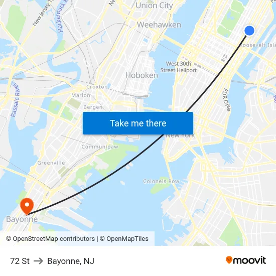 72 St to Bayonne, NJ map