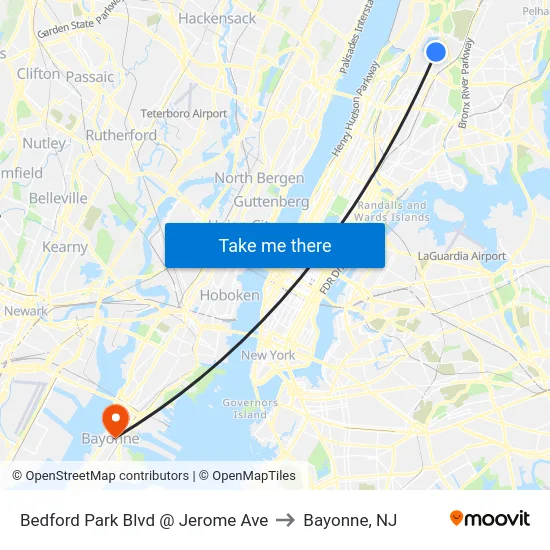 Bedford Park Blvd @ Jerome Ave to Bayonne, NJ map
