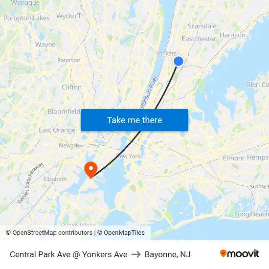 Central Park Ave @ Yonkers Ave to Bayonne, NJ map